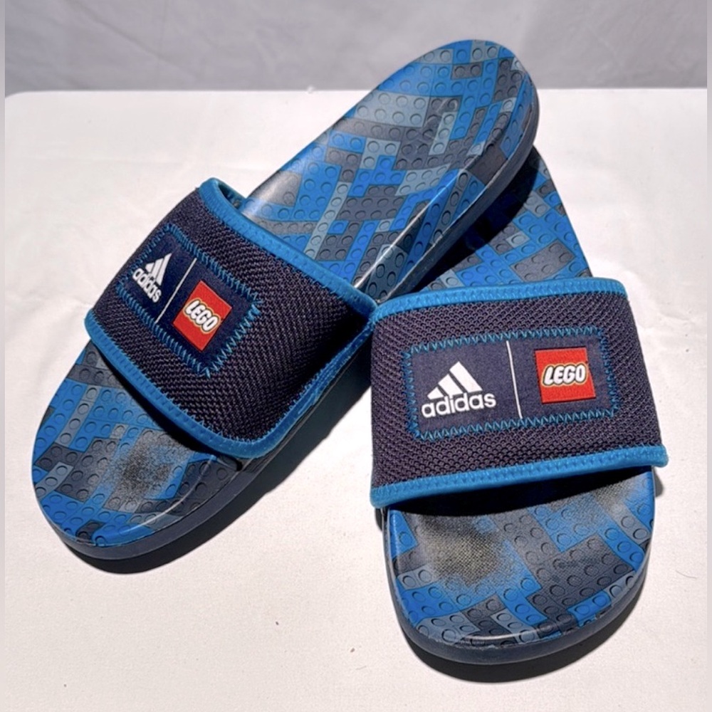 Adidas x LEGO Black and Blue Slides